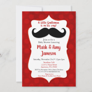 Mustache Baby shower Invitation Little Man Red Kaart