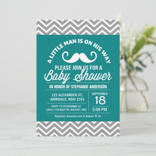 Mustache baby shower kleine mannen kaart (Staand voorkant)