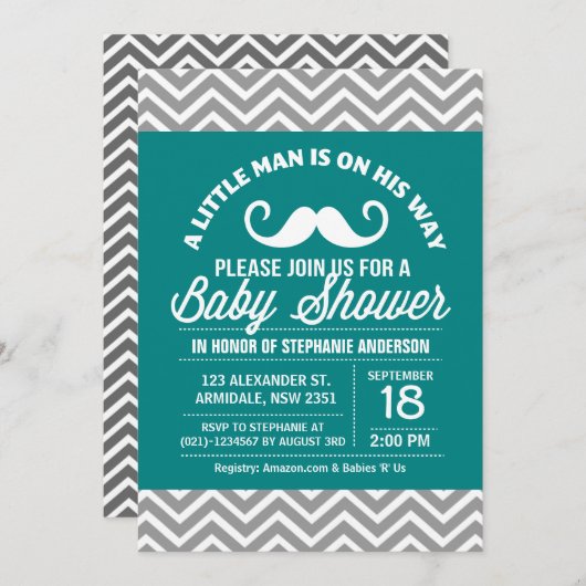 Mustache baby shower kleine mannen kaart (Voorkant / Achterkant)