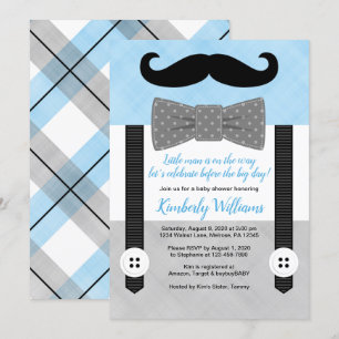 Mustache baby shower nodigblauw klein man kaart