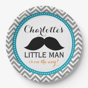 Mustache Baby shower Paper Borden, Little Man Blue Papieren Bordje