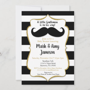 Mustache Baby shower Uitnodiging horizontale strep