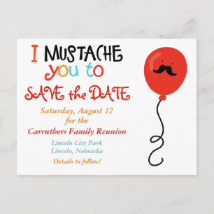 Mustache Balloon Family Reunion Save the Date Aankondigingskaart