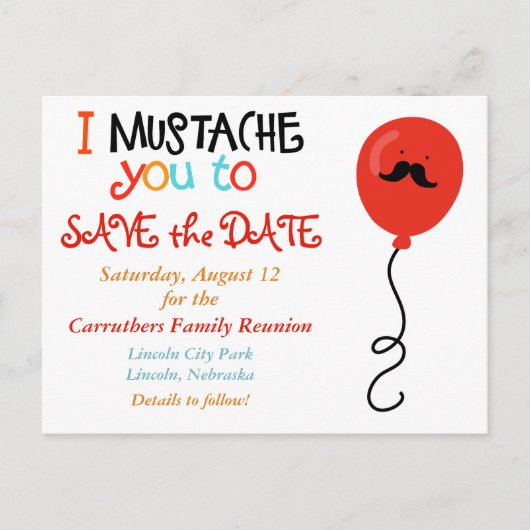 Mustache Balloon Family Reunion Save the Date Aankondigingskaart (Voorkant)