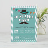  Mustache Bash Birthday Party Invitation Kaart (Staand voorkant)