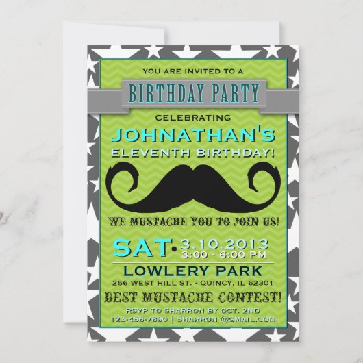 Mustache Bash Chevron Birthday Party Invitation Kaart (Voorkant)