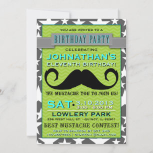 Mustache Bash Chevron Birthday Party Invitation Kaart