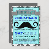 Mustache Bash Chevron Birthday Party Invitation Kaart (Voorkant / Achterkant)
