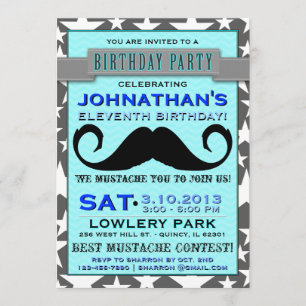 Mustache Bash Chevron Birthday Party Invitation Kaart