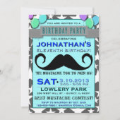 Mustache Bash Chevron Birthday Party Invitation Kaart (Voorkant)