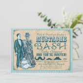 Mustache Bash Couples Baby shower - Blauw en wit Kaart (Staand voorkant)