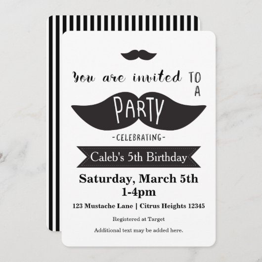 Mustache Bash Fête d'anniversaire Invitations mode (Devant / Derrière)
