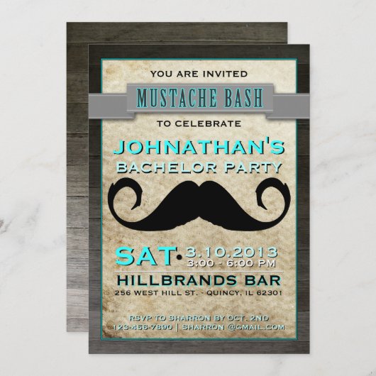 Mustache Bash Hipster Bachelor Party Invitation (Devant / Derrière)