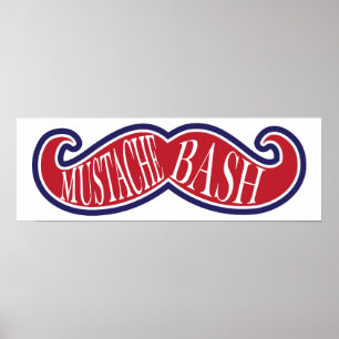Mustache Bash - rood, wit en blauw Poster