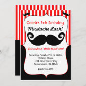 Mustache Bash Rood Wit Zwart Gestreepte Uitnodigin Kaart (Voorkant / Achterkant)