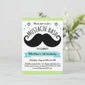 Mustache bash verjaardagsfeest lime green aqua blu kaart (Staand voorkant)