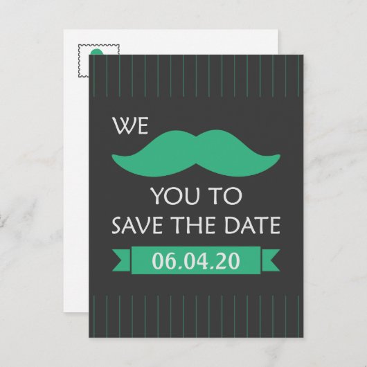Mustache Bewaar de datum Aankondigingskaart (Voorkant / Achterkant)