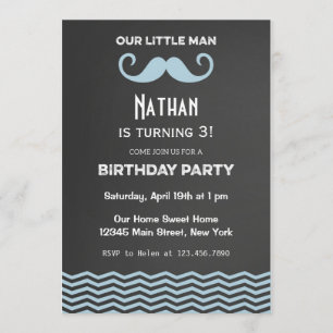 Mustache Birthday Invitation Chalkboard Kaart