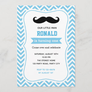 Mustache Birthday Invitations (Blue Chevron) Kaart