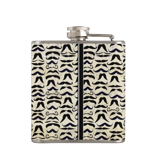 Mustache Black en Tan Hipster Pattern Heupfles (Achterkant)