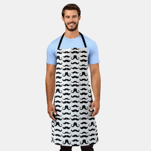 Mustache Black en White Fun Pattern Schort (Gedragen)