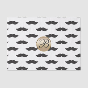 Mustache Black White Gold Monogram Tissuepapier