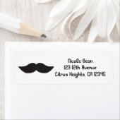 Mustache Black & White Modern Adresetiketten Etiket (Insitu)