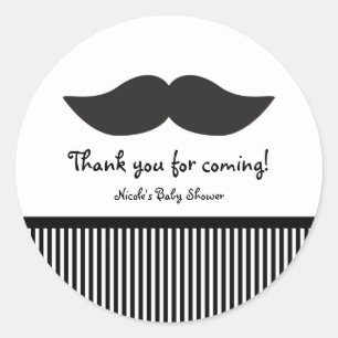 Mustache Black & White Modern Party-stickers Ronde Sticker