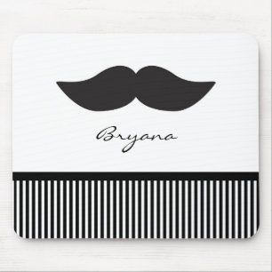 Mustache Black White Striped Computer Muismat