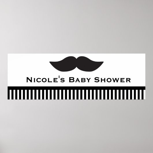 Mustache Black & White Stripes Modern Party Banner Poster (Voorkant)