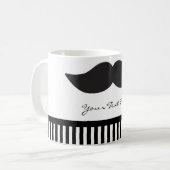 Mustache Black & White Stripes Moderne Café Mug (Devant gauche)