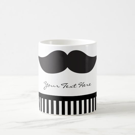 Mustache Black & White Stripes Moderne Café Mug (Centre)