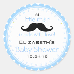 Mustache Blue Baby shower Ronde Sticker