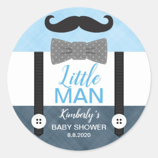Mustache boog stropdas baby blauw navy boy baby sh ronde sticker