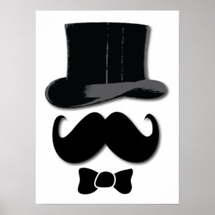 Mustache, bovenste hoed en poster van bogen