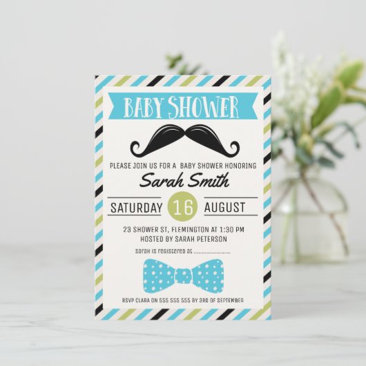 Mustache Bow Little Man Baby shower Uitnodiging (Staand voorkant)