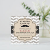 Mustache Boy Modern Chevron Baby shower Kaart (Staand voorkant)
