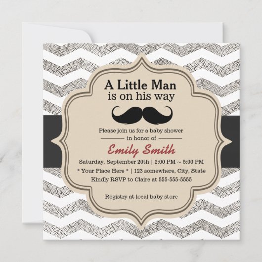 Mustache Boy Modern Chevron Baby shower Kaart (Voorkant)