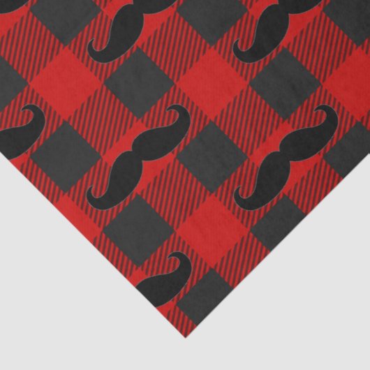 Mustache Buffalo Plaid Patroon Zwart en Rood Tissuepapier (Detail)