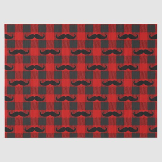 Mustache Buffalo Plaid Patroon Zwart en Rood Tissuepapier (Voorkant)