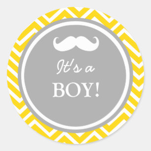 Mustache chevron baby jongen douche ronde sticker