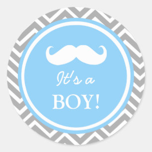 Mustache chevron baby jongen douche ronde sticker