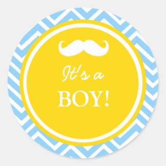 Mustache chevron baby jongen douche ronde sticker