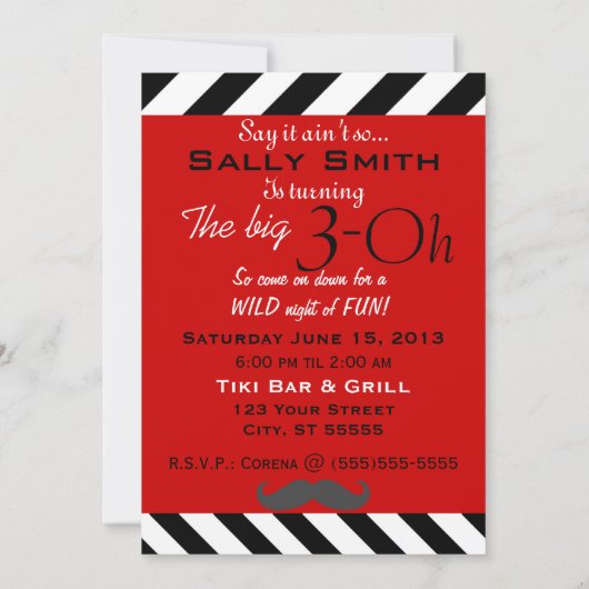 Mustache Chevron Dirty 30 Invitations (Dos)