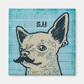 Mustache Chihuahua Graffiti Monogram Magneet (Voorkant)