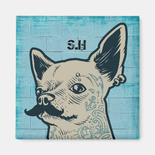 Mustache Chihuahua Graffiti Monogram Magneet