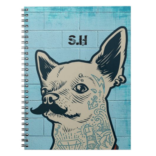 Mustache Chihuahua Graffiti Monogram Notitieboek (Voorkant)