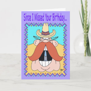 MUSTACHE COWBOY Belated Birthday Card Kaart