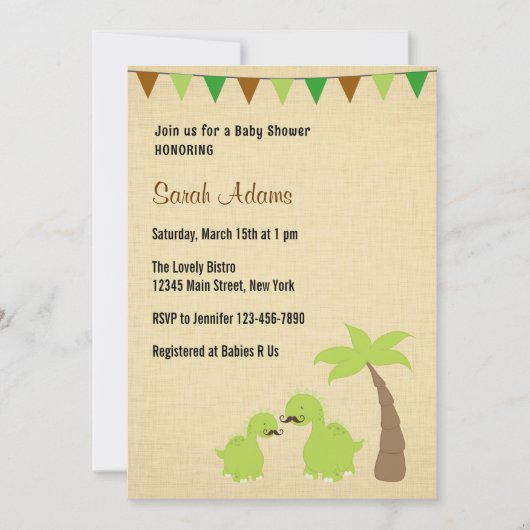 Mustache Dinosaur Thème Baby shower Invitation (Devant)