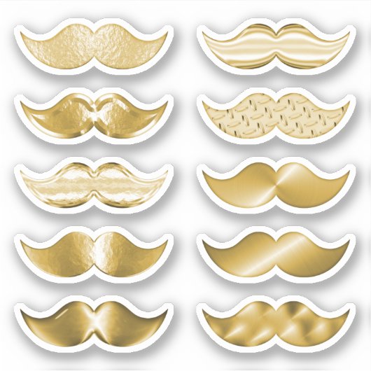 Mustache d'or Faux Ensemble de 10 Stickers (Devant)